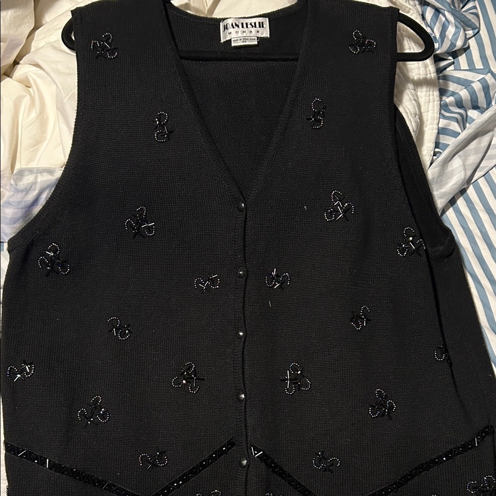 Vintage Black Embellished Women's Vest